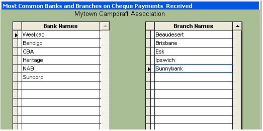 Bank and Branch List Dialog